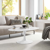 Lippa 42" Oval Artificial Marble Coffee Table Modway Model: eei-1140